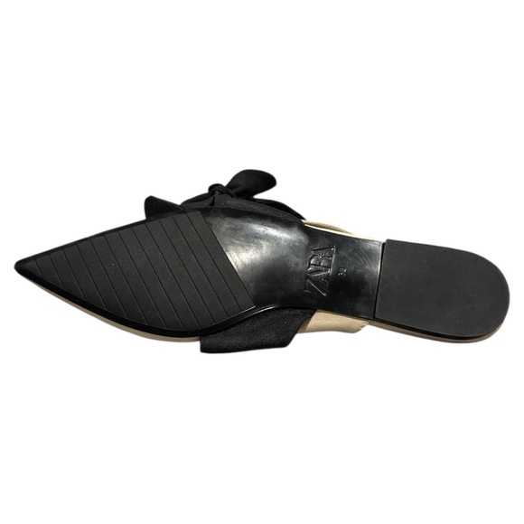 Zara Black and Cream Mules with Bow Detail - Picture 6 of 7